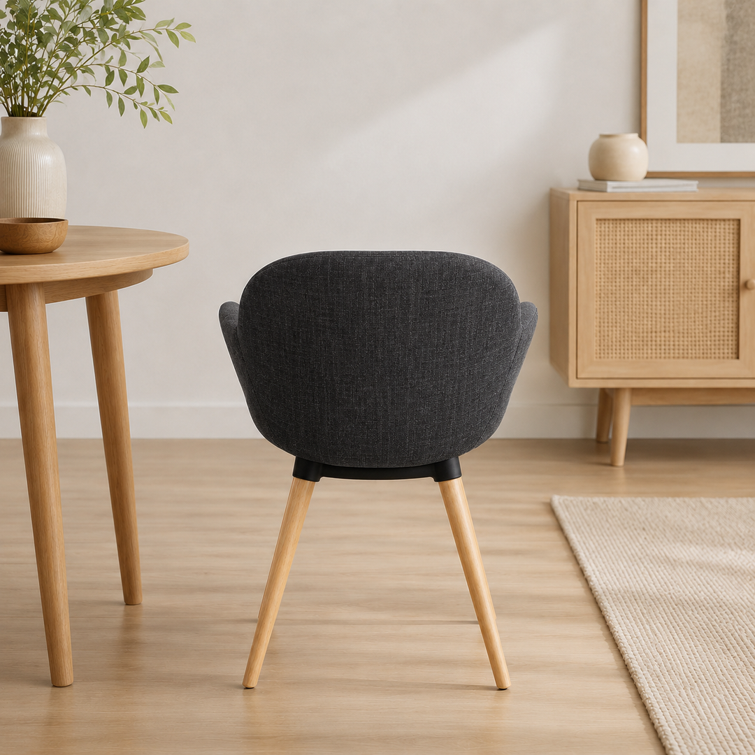 Contemporary Nordic Upholstered Dining Chair With Armrests - Fabric Seat PP Frame &amp; Solid Beech Wood Legs, Set Of 2
