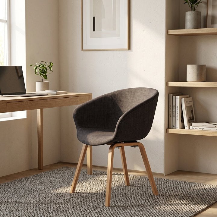Contemporary Nordic Curved Fabric PP &amp; Beech Wood Dining Chairs - Set Of 2 For Dining Room, Kitchen &amp; Home Office