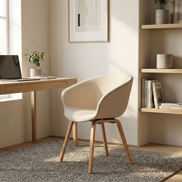 Contemporary Nordic Curved Fabric PP & Beech Wood Dining Chairs - Set Of 2 For Dining Room, Kitchen & Home Office