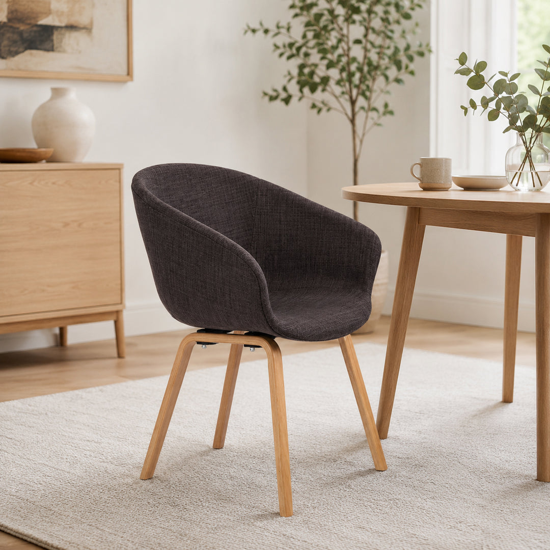 Contemporary Nordic Curved Fabric PP &amp; Beech Wood Dining Chairs - Set Of 2 For Dining Room, Kitchen &amp; Home Office