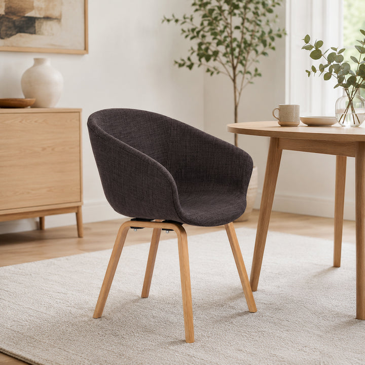 Contemporary Nordic Curved Fabric PP & Beech Wood Dining Chairs - Set Of 2 For Dining Room, Kitchen & Home Office
