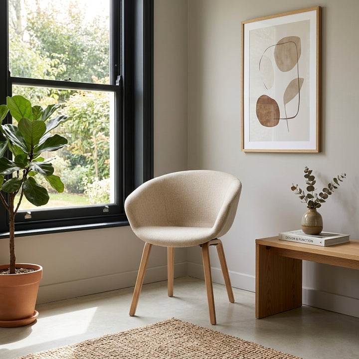 Contemporary Nordic Curved Fabric PP &amp; Beech Wood Dining Chairs - Set Of 2 For Dining Room, Kitchen &amp; Home Office