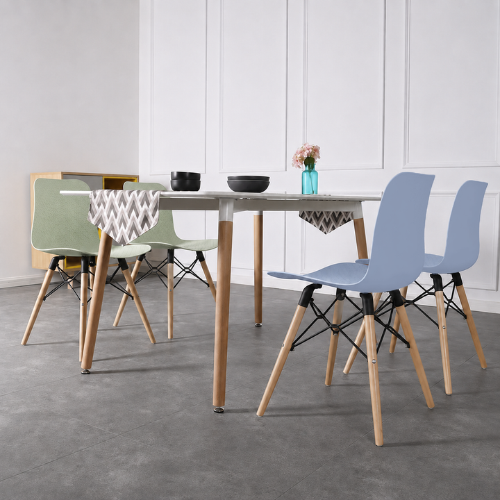 Modern Minimalist Curved PP &amp; Beech Wood Dining Chairs - Set Of 4 For Dining Room, Kitchen &amp; Home Office