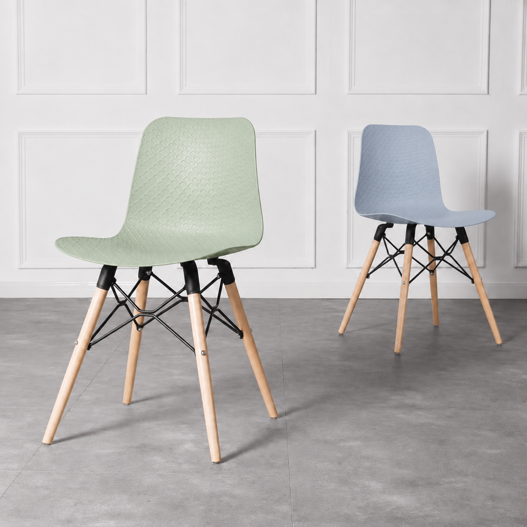 Modern Minimalist Curved PP &amp; Beech Wood Dining Chairs - Set Of 4 For Dining Room, Kitchen &amp; Home Office