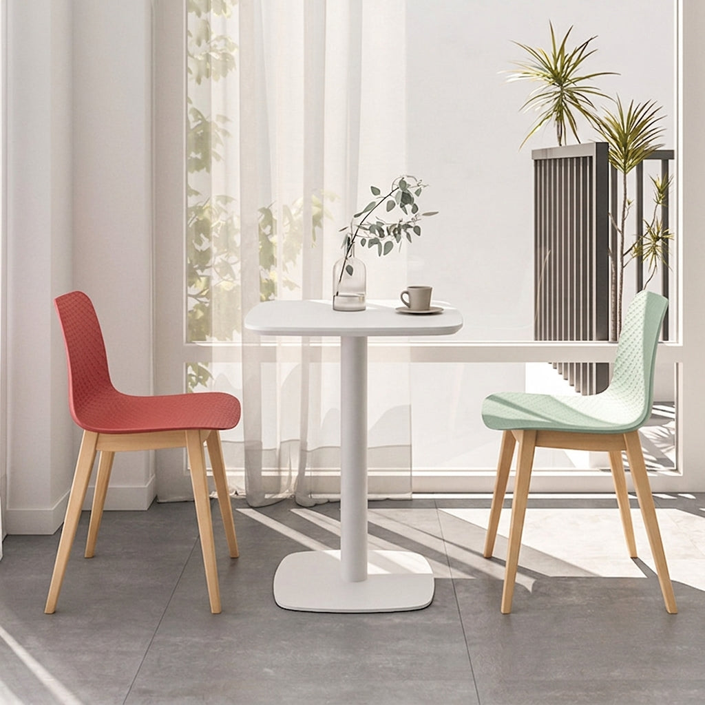 Modern Minimalist PP &amp; Beech Wood Dining Chair - Ergonomic Curved Back, Set Of 4