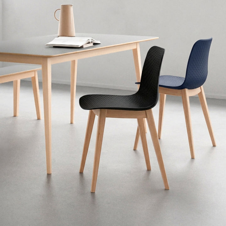 Modern Minimalist PP &amp; Beech Wood Dining Chair - Ergonomic Curved Back, Set Of 4