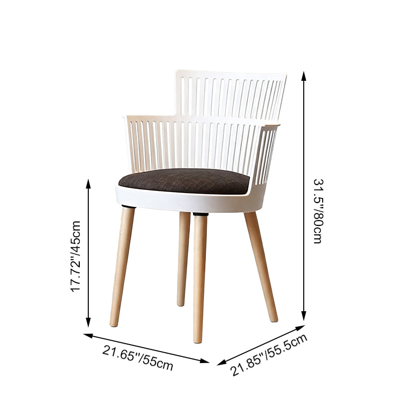 Contemporary Nordic PP Nylon &amp; Beech Wood Dining Chair With Open Slat Back &amp; Upholstered Seat - Armchair For Dining Room, Kitchen &amp; Cafe