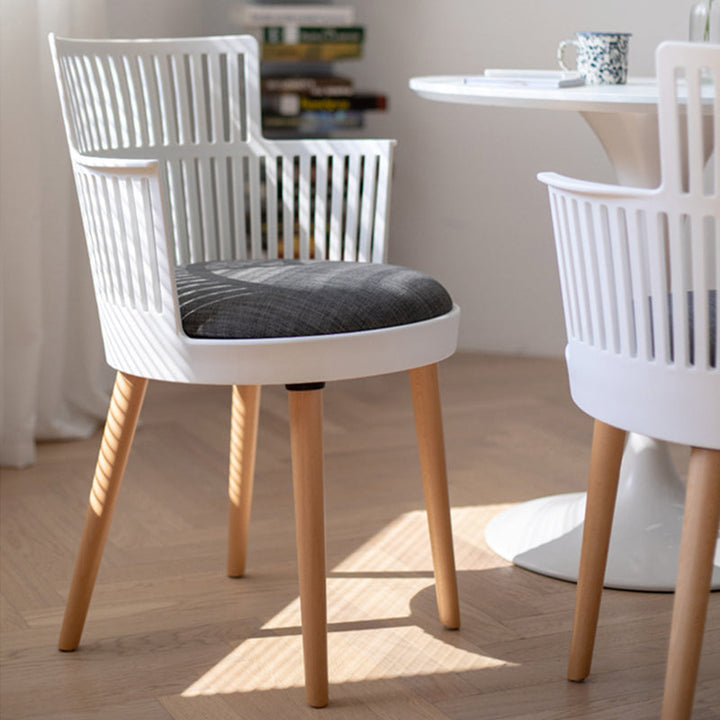 Contemporary Nordic PP Nylon &amp; Beech Wood Dining Chair With Open Slat Back &amp; Upholstered Seat - Armchair For Dining Room, Kitchen &amp; Cafe