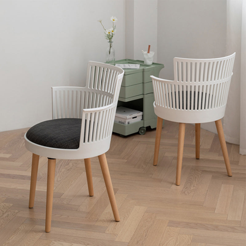 Contemporary Nordic PP Nylon &amp; Beech Wood Dining Chair With Open Slat Back &amp; Upholstered Seat - Armchair For Dining Room, Kitchen &amp; Cafe