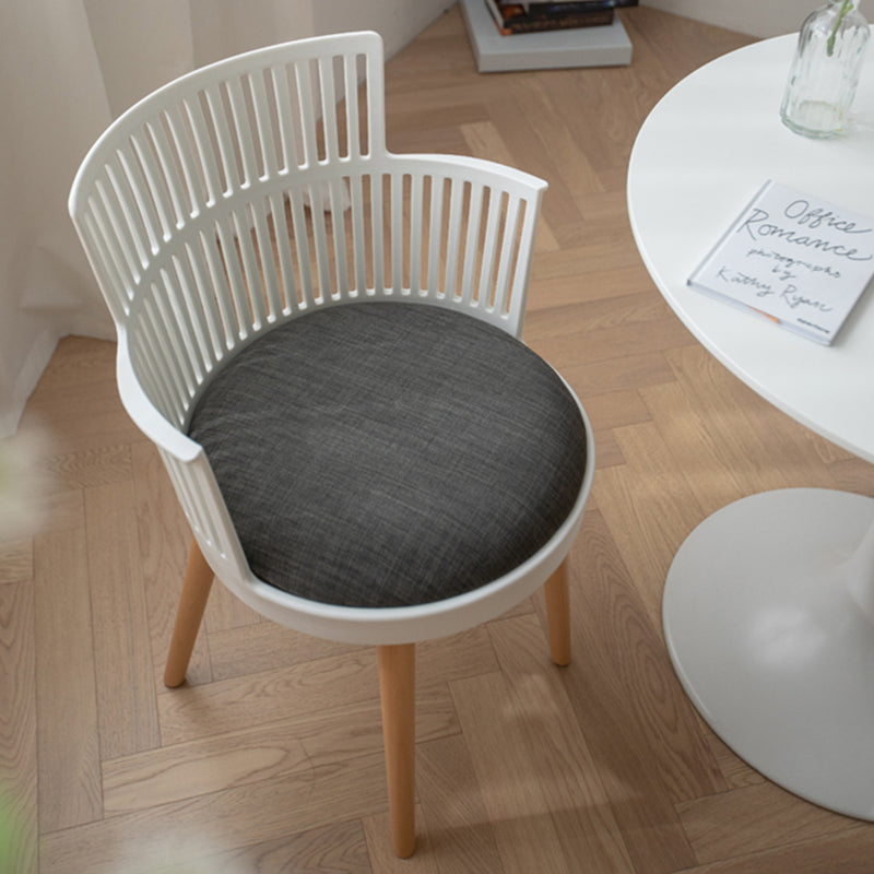 Contemporary Nordic PP Nylon &amp; Beech Wood Dining Chair With Open Slat Back &amp; Upholstered Seat - Armchair For Dining Room, Kitchen &amp; Cafe