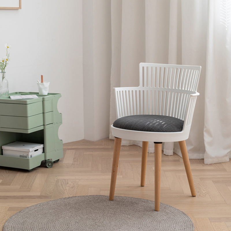 Contemporary Nordic PP Nylon &amp; Beech Wood Dining Chair With Open Slat Back &amp; Upholstered Seat - Armchair For Dining Room, Kitchen &amp; Cafe