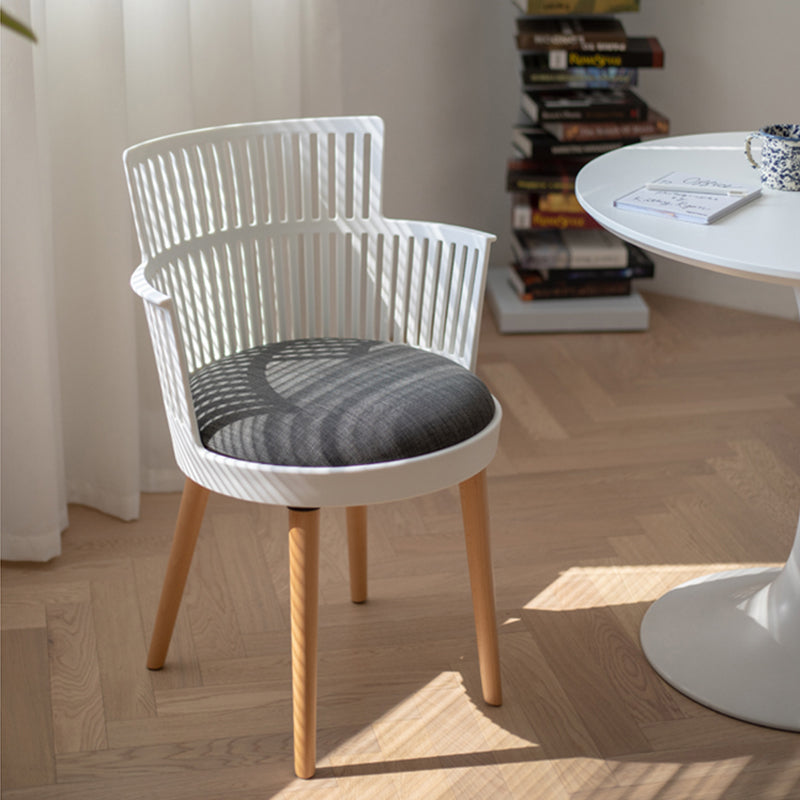 Contemporary Nordic PP Nylon &amp; Beech Wood Dining Chair With Open Slat Back &amp; Upholstered Seat - Armchair For Dining Room, Kitchen &amp; Cafe