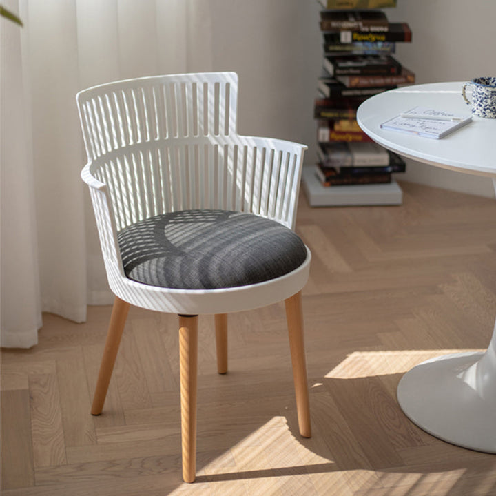Contemporary Nordic PP Nylon &amp; Beech Wood Dining Chair With Open Slat Back &amp; Upholstered Seat - Armchair For Dining Room, Kitchen &amp; Cafe