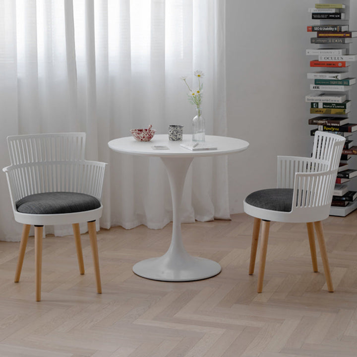 Contemporary Nordic PP Nylon &amp; Beech Wood Dining Chair With Open Slat Back &amp; Upholstered Seat - Armchair For Dining Room, Kitchen &amp; Cafe