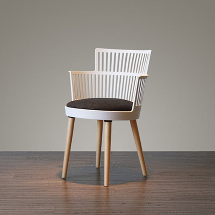 Contemporary Nordic PP Nylon &amp; Beech Wood Dining Chair With Open Slat Back &amp; Upholstered Seat - Armchair For Dining Room, Kitchen &amp; Cafe
