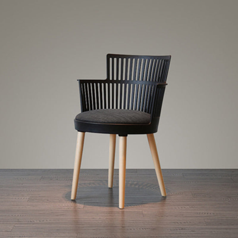 Contemporary Nordic PP Nylon &amp; Beech Wood Dining Chair With Open Slat Back &amp; Upholstered Seat - Armchair For Dining Room, Kitchen &amp; Cafe