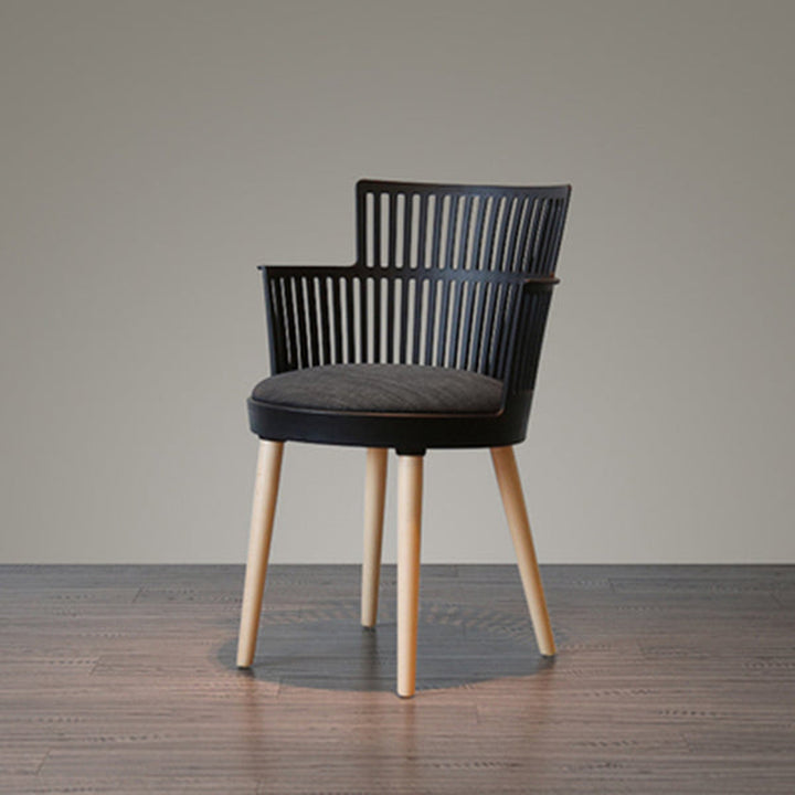 Contemporary Nordic PP Nylon &amp; Beech Wood Dining Chair With Open Slat Back &amp; Upholstered Seat - Armchair For Dining Room, Kitchen &amp; Cafe