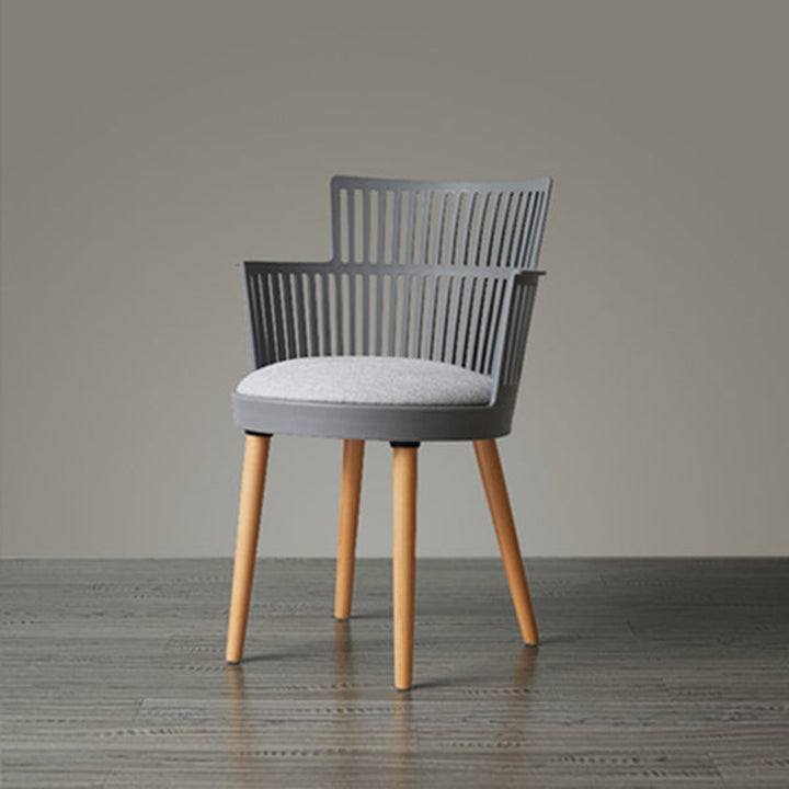 Contemporary Nordic PP Nylon &amp; Beech Wood Dining Chair With Open Slat Back &amp; Upholstered Seat - Armchair For Dining Room, Kitchen &amp; Cafe