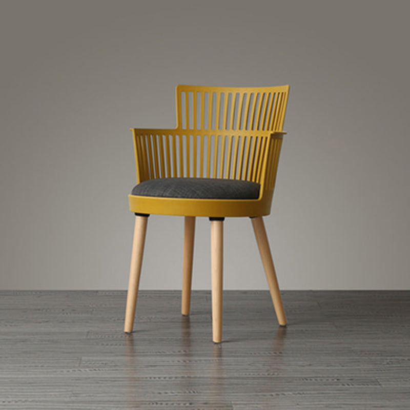 Contemporary Nordic PP Nylon &amp; Beech Wood Dining Chair With Open Slat Back &amp; Upholstered Seat - Armchair For Dining Room, Kitchen &amp; Cafe