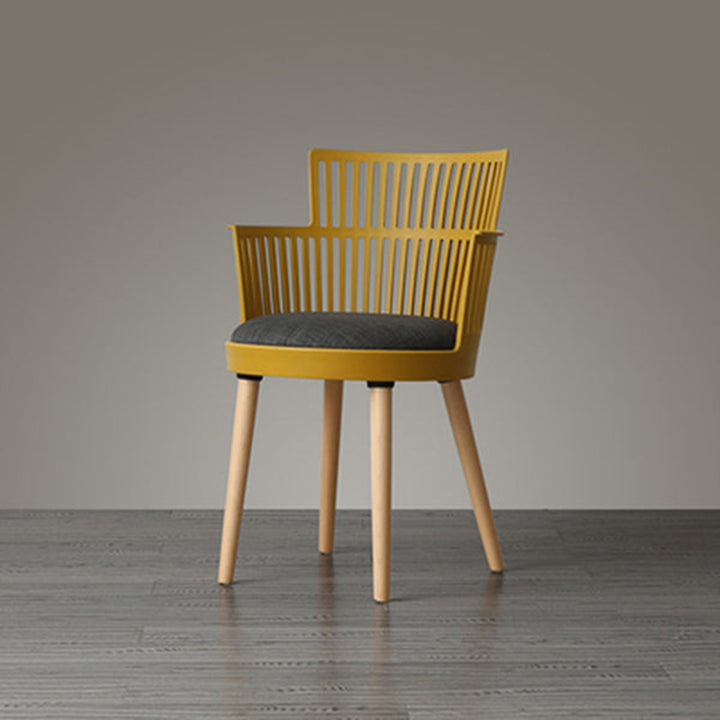 Contemporary Nordic PP Nylon &amp; Beech Wood Dining Chair With Open Slat Back &amp; Upholstered Seat - Armchair For Dining Room, Kitchen &amp; Cafe