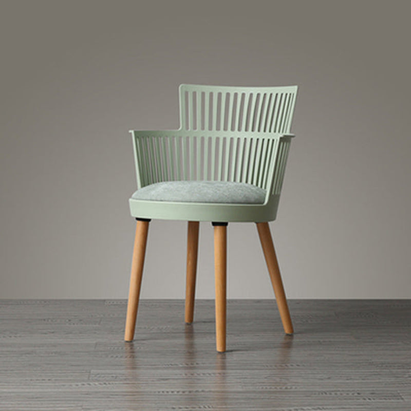 Contemporary Nordic PP Nylon &amp; Beech Wood Dining Chair With Open Slat Back &amp; Upholstered Seat - Armchair For Dining Room, Kitchen &amp; Cafe