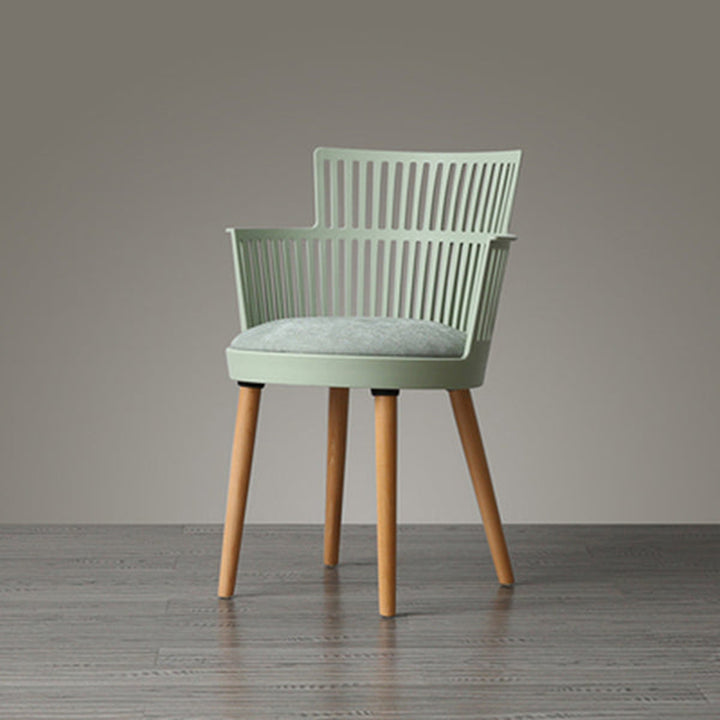 Contemporary Nordic PP Nylon &amp; Beech Wood Dining Chair With Open Slat Back &amp; Upholstered Seat - Armchair For Dining Room, Kitchen &amp; Cafe