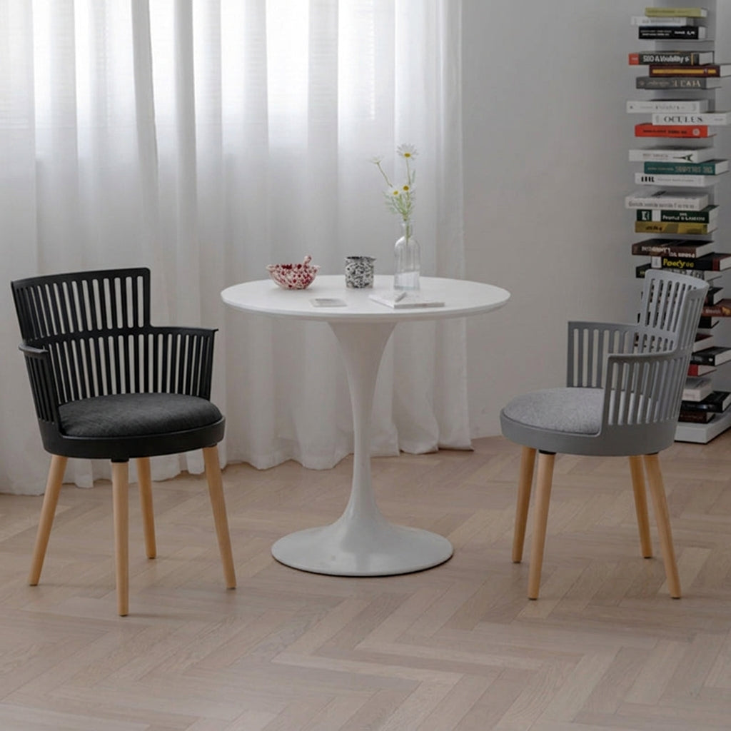 Contemporary Nordic PP Nylon &amp; Beech Wood Dining Chair With Open Slat Back &amp; Upholstered Seat - Armchair For Dining Room, Kitchen &amp; Cafe