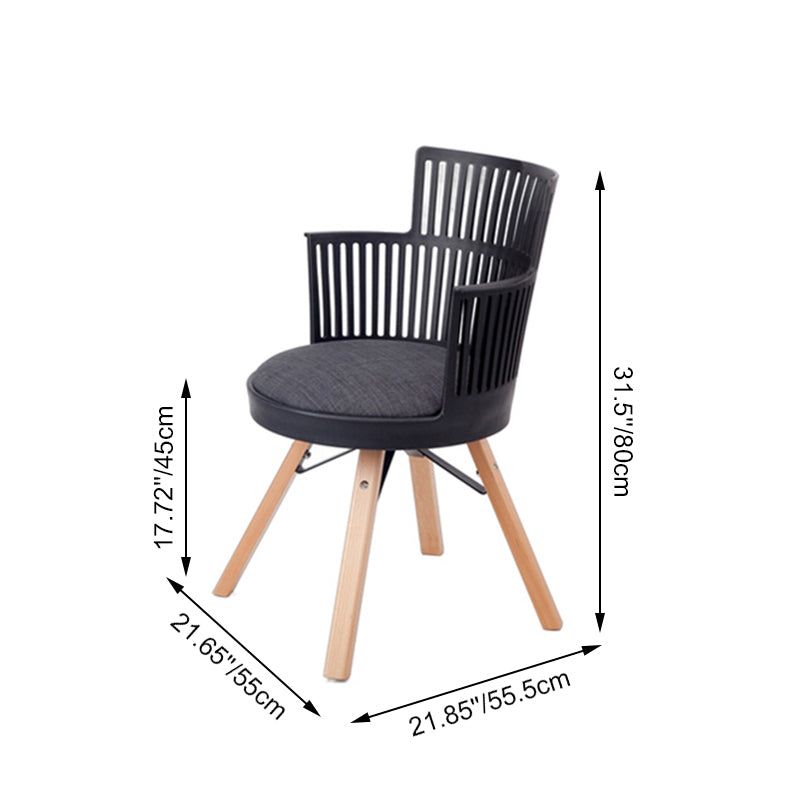 Contemporary Nordic PP Iron &amp; Beech Wood Dining Chair With Slatted Back &amp; Round Upholstered Seat - Armchair For Dining Room, Kitchen &amp; Cafe