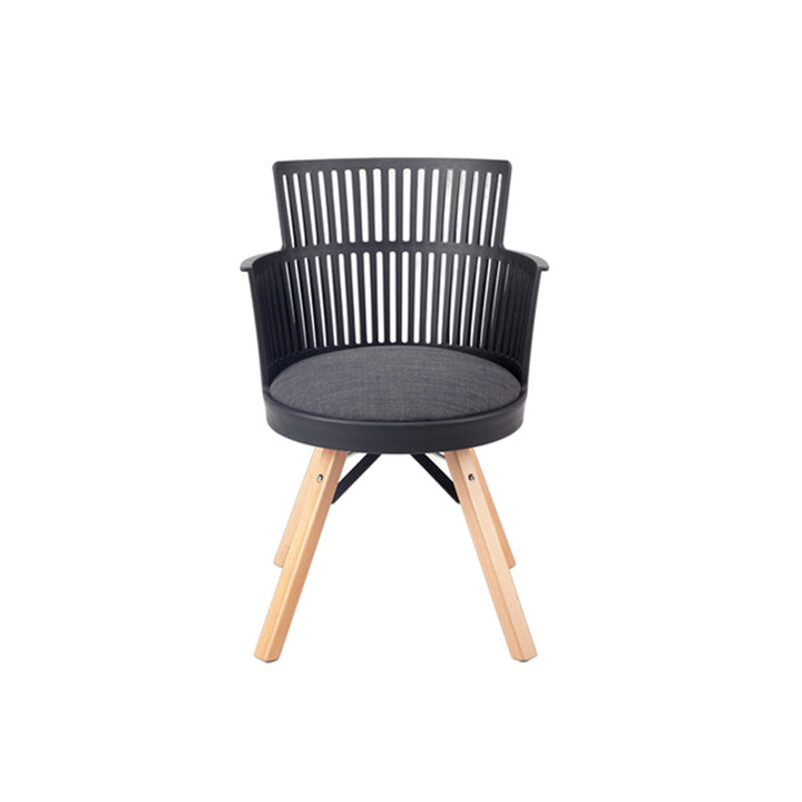 Contemporary Nordic PP Iron &amp; Beech Wood Dining Chair With Slatted Back &amp; Round Upholstered Seat - Armchair For Dining Room, Kitchen &amp; Cafe