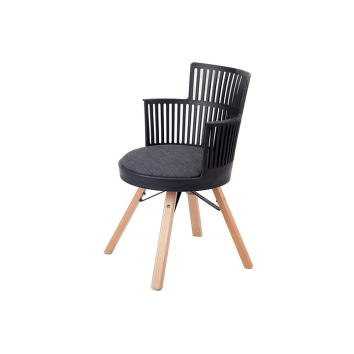 Contemporary Nordic PP Iron &amp; Beech Wood Dining Chair With Slatted Back &amp; Round Upholstered Seat - Armchair For Dining Room, Kitchen &amp; Cafe