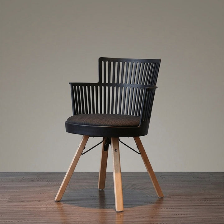 Contemporary Nordic PP Iron &amp; Beech Wood Dining Chair With Slatted Back &amp; Round Upholstered Seat - Armchair For Dining Room, Kitchen &amp; Cafe