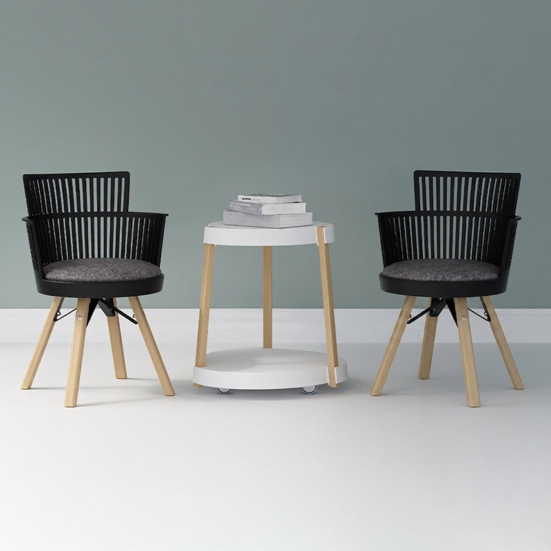 Contemporary Nordic PP Iron &amp; Beech Wood Dining Chair With Slatted Back &amp; Round Upholstered Seat - Armchair For Dining Room, Kitchen &amp; Cafe