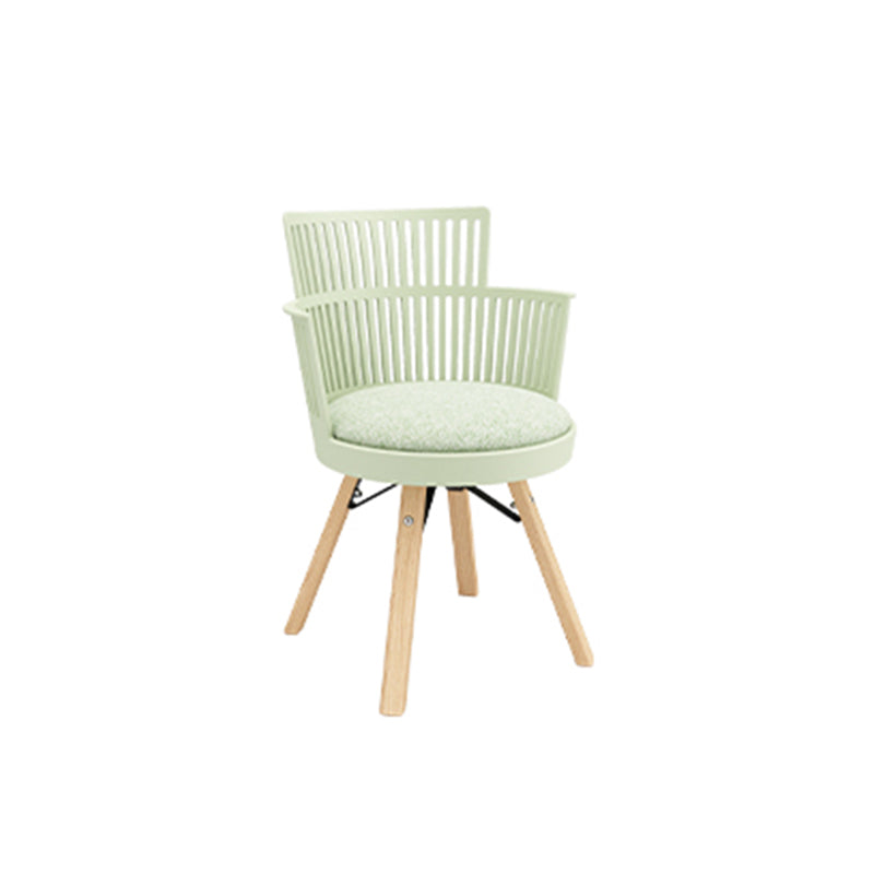 Contemporary Nordic PP Iron &amp; Beech Wood Dining Chair With Slatted Back &amp; Round Upholstered Seat - Armchair For Dining Room, Kitchen &amp; Cafe