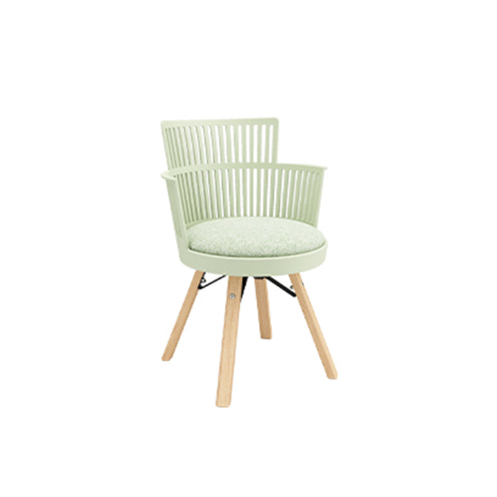 Contemporary Nordic PP Iron &amp; Beech Wood Dining Chair With Slatted Back &amp; Round Upholstered Seat - Armchair For Dining Room, Kitchen &amp; Cafe