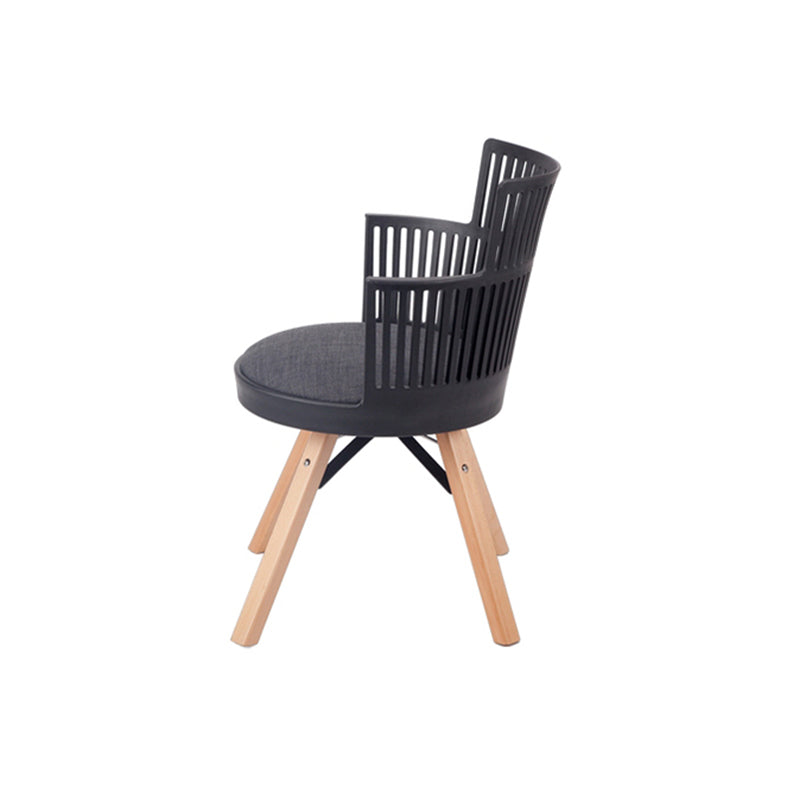 Contemporary Nordic PP Iron &amp; Beech Wood Dining Chair With Slatted Back &amp; Round Upholstered Seat - Armchair For Dining Room, Kitchen &amp; Cafe