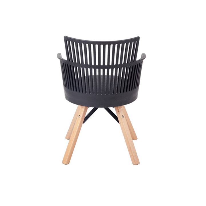 Contemporary Nordic PP Iron &amp; Beech Wood Dining Chair With Slatted Back &amp; Round Upholstered Seat - Armchair For Dining Room, Kitchen &amp; Cafe