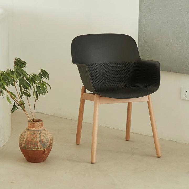 Contemporary Nordic PP &amp; Beech Wood Dining Chair With Ergonomic Curved Back &amp; Armrests - Modern Accent Chair For Dining Room, Kitchen &amp; Cafe