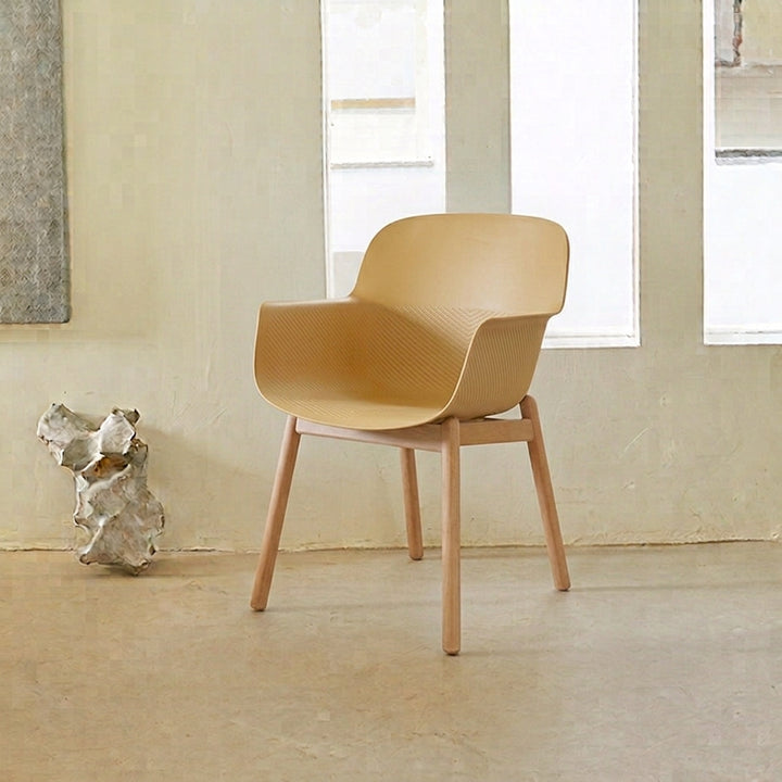 Contemporary Nordic PP &amp; Beech Wood Dining Chair With Ergonomic Curved Back &amp; Armrests - Modern Accent Chair For Dining Room, Kitchen &amp; Cafe