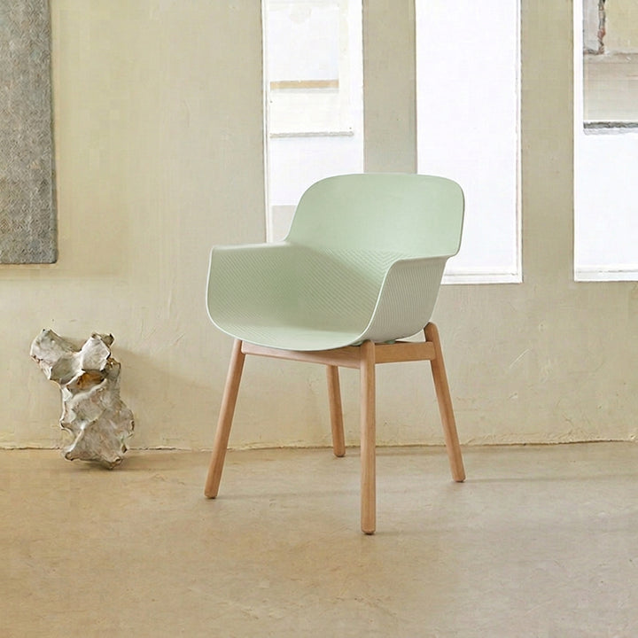 Contemporary Nordic PP &amp; Beech Wood Dining Chair With Ergonomic Curved Back &amp; Armrests - Modern Accent Chair For Dining Room, Kitchen &amp; Cafe