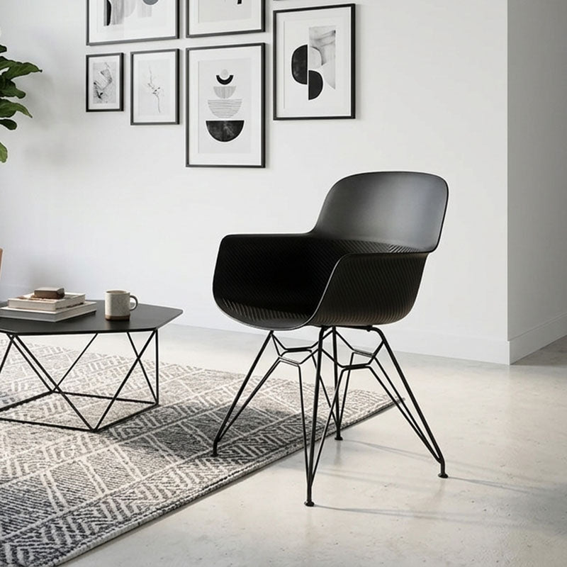 Modern Minimalist PP &amp; Steel Armrest Dining Chairs - Ergonomic Curved Back, Textured Seat, 4-Piece Set