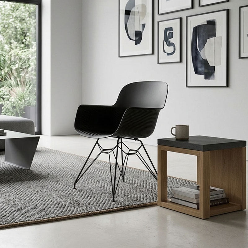 Modern Minimalist PP &amp; Steel Armrest Dining Chairs - Ergonomic Curved Back, Textured Seat, 4-Piece Set