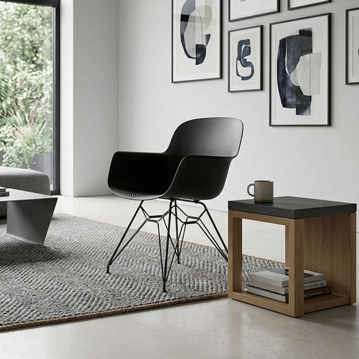 Modern Minimalist PP &amp; Steel Armrest Dining Chairs - Ergonomic Curved Back, Textured Seat, 4-Piece Set