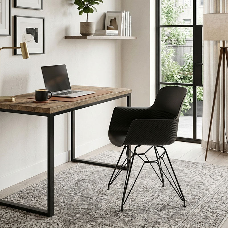 Modern Minimalist PP &amp; Steel Armrest Dining Chairs - Ergonomic Curved Back, Textured Seat, 4-Piece Set