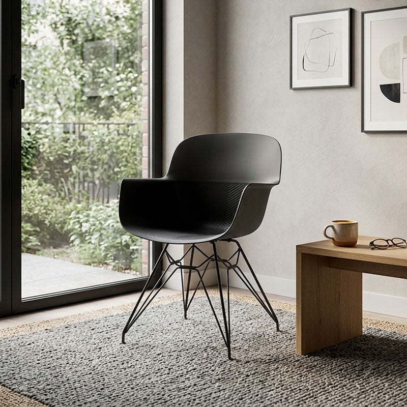 Modern Minimalist PP &amp; Steel Armrest Dining Chairs - Ergonomic Curved Back, Textured Seat, 4-Piece Set