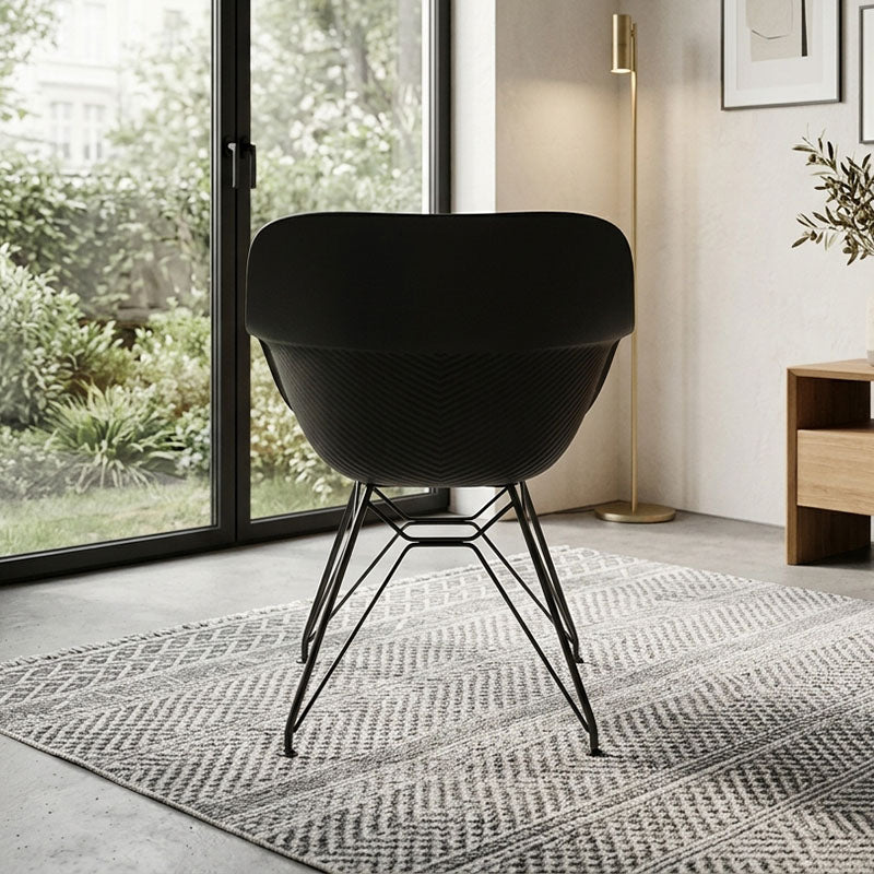 Modern Minimalist PP &amp; Steel Armrest Dining Chairs - Ergonomic Curved Back, Textured Seat, 4-Piece Set