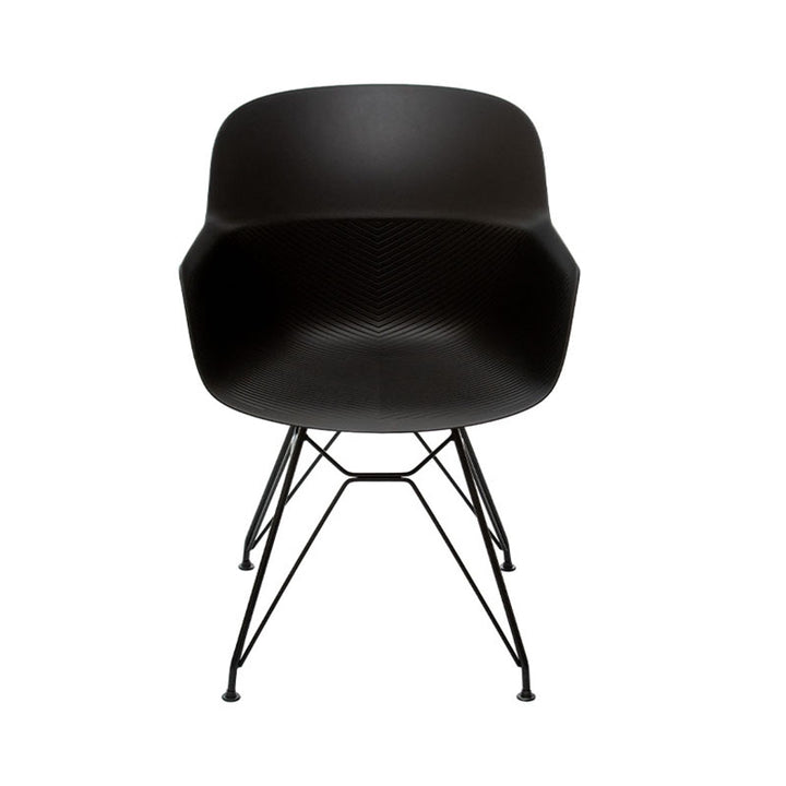 Modern Minimalist PP &amp; Steel Armrest Dining Chairs - Ergonomic Curved Back, Textured Seat, 4-Piece Set