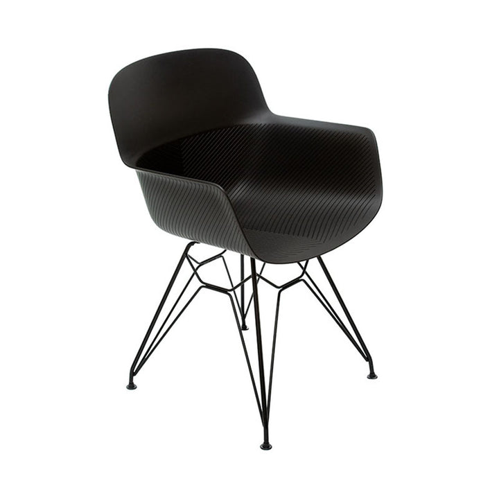 Modern Minimalist PP &amp; Steel Armrest Dining Chairs - Ergonomic Curved Back, Textured Seat, 4-Piece Set