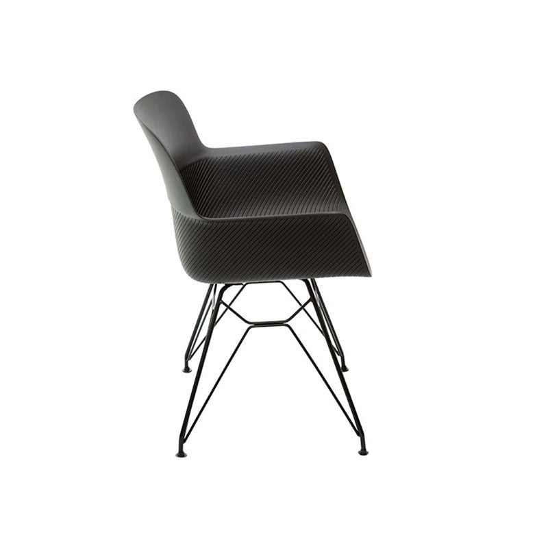 Modern Minimalist PP &amp; Steel Armrest Dining Chairs - Ergonomic Curved Back, Textured Seat, 4-Piece Set