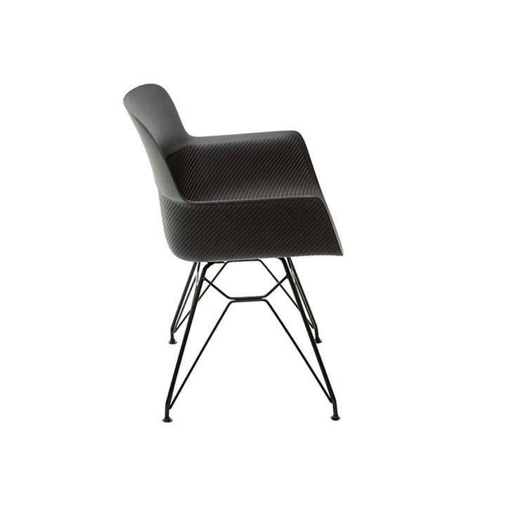 Modern Minimalist PP &amp; Steel Armrest Dining Chairs - Ergonomic Curved Back, Textured Seat, 4-Piece Set