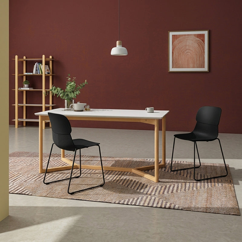 Modern Minimalist PP Dining Chair With Ergonomic Curved Back &amp; Steel Legs - Textured Side Chair For Dining Room, Kitchen &amp; Home Office